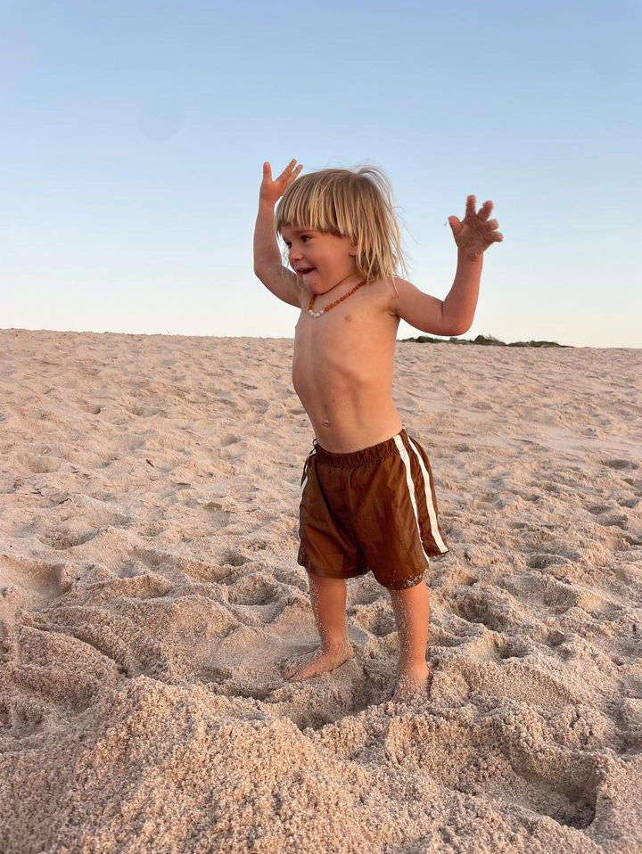 Twin stripe swim short | caramello