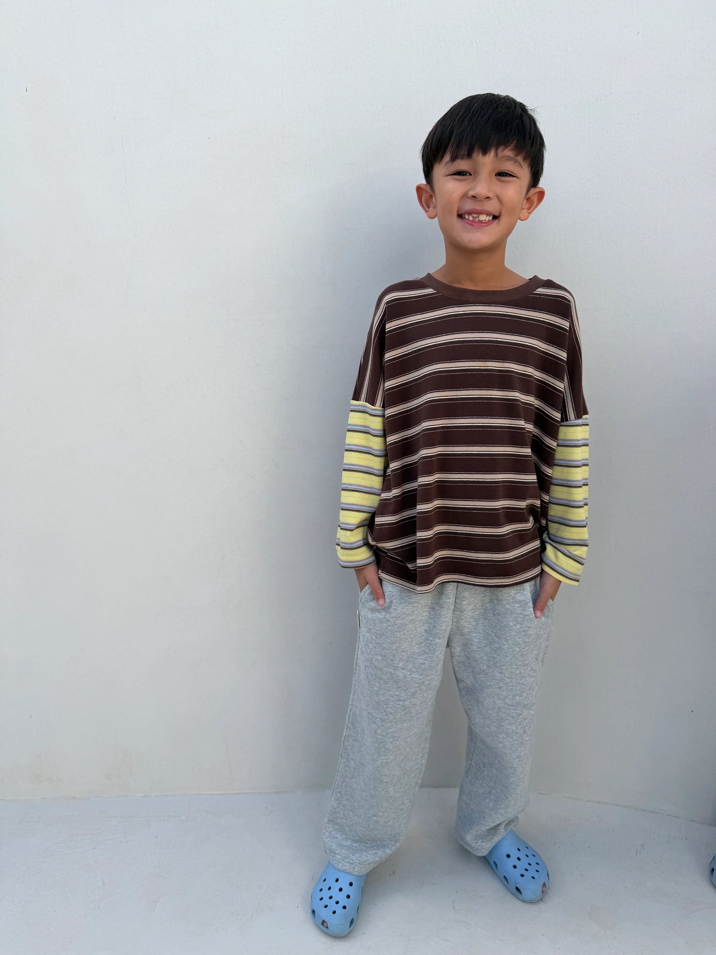 Rowan Stripe Cotton Long Sleeve Tee | Brown/Yellow Stripe