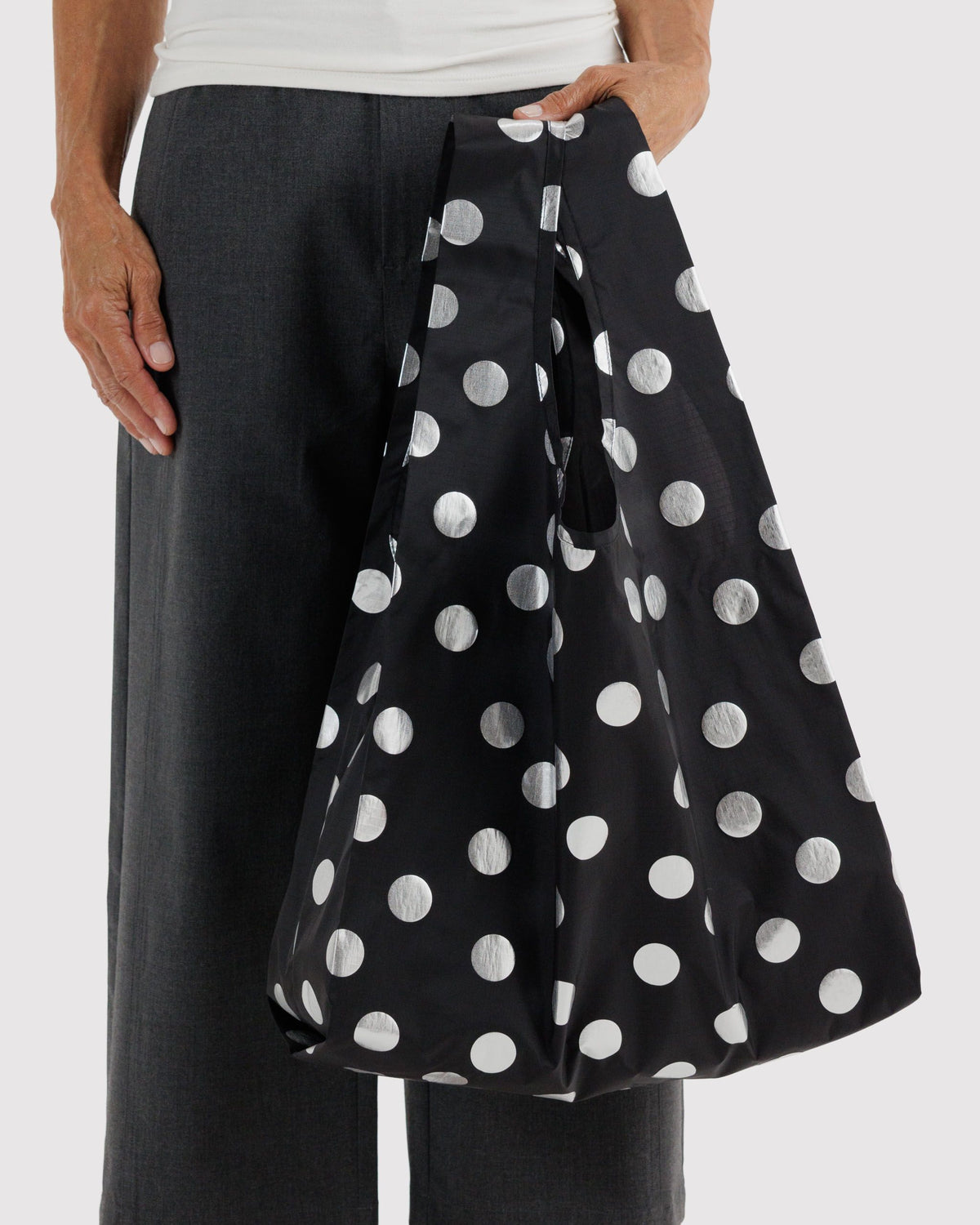 Standard Baggu | silver metallic polka dot