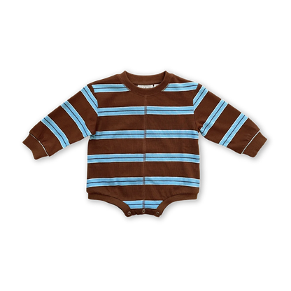 Cotton Sports Stripe Romper - Teddy