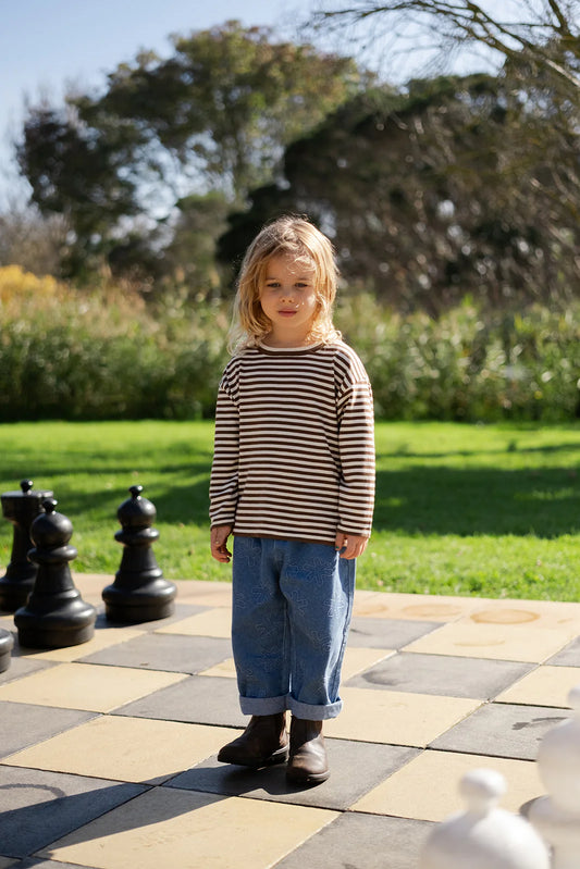 Organic Essential Stripe LS Knit Tee | Espresso