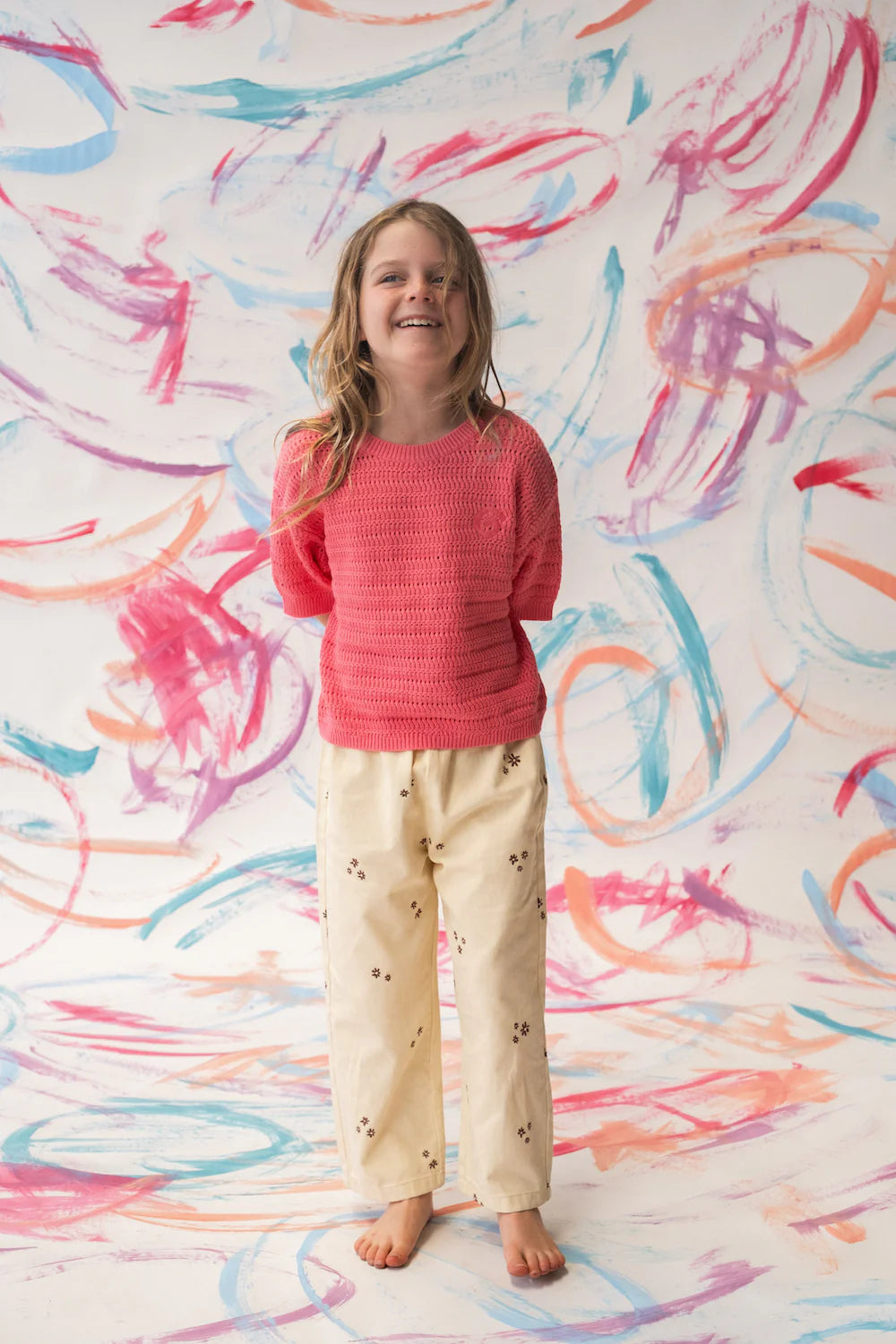 Organic Denim Wild Flower Embroidery Pant | Milk