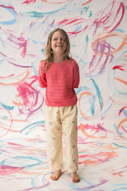 Organic Denim Wild Flower Embroidery Pant | Milk