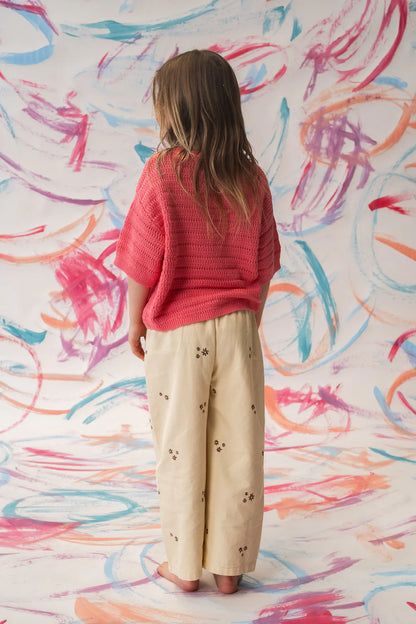 Organic Denim Wild Flower Embroidery Pant | Milk
