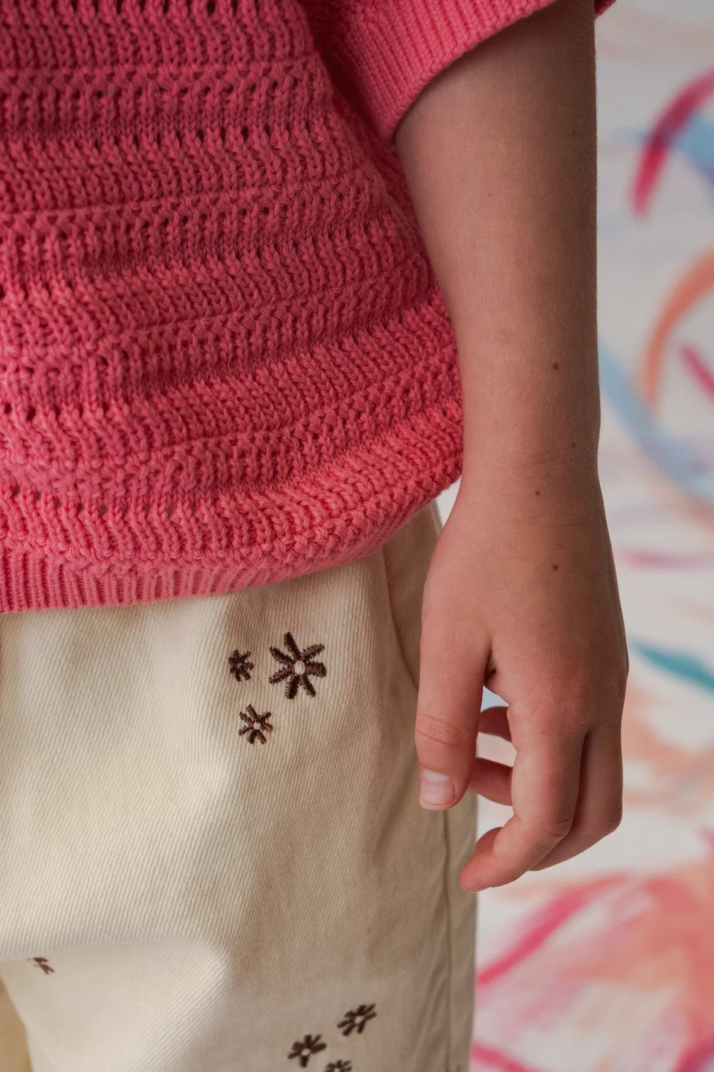 Organic Denim Wild Flower Embroidery Pant | Milk