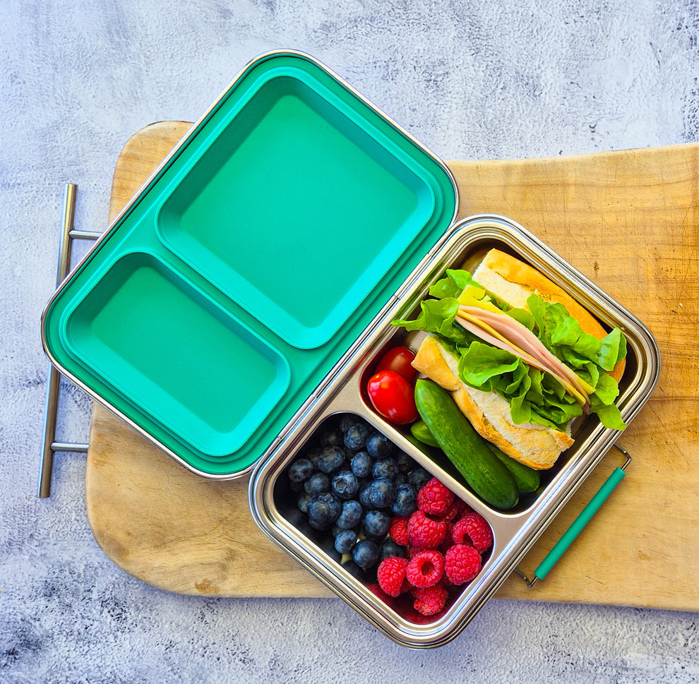 Stainless steel bento lunchbox | 2 compartments | emerald green