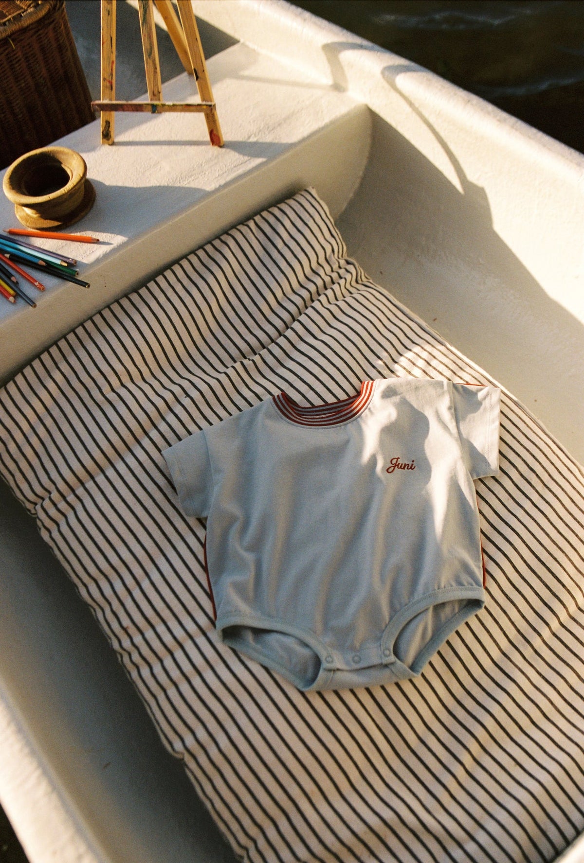 Riley T-Shirt Romper | Stone Blue