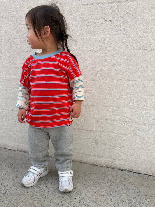 Rowan Stripe Cotton Long Sleeve Tee | Poppy/Cream Stripe