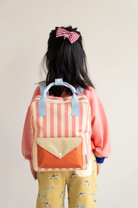 backpack medium | envelope | stripes | coral pink + sandy yellow