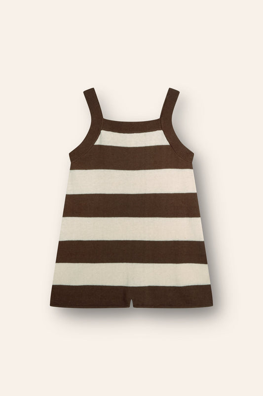 Lightweight knit romper | choc stripe