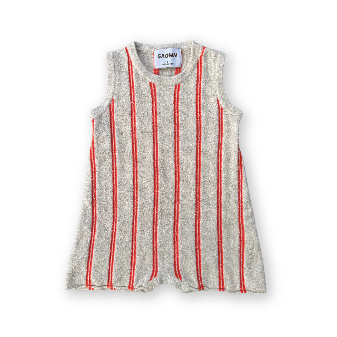 Knitted terry striped romper in dune/rosso front