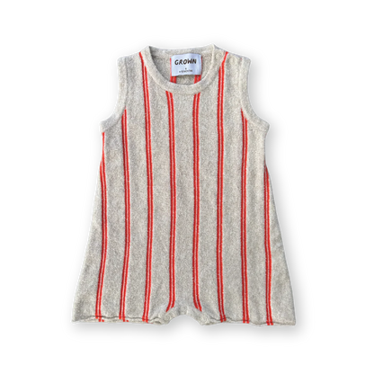Knitted terry striped romper in dune/rosso front