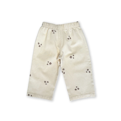 Organic Denim Wild Flower Embroidery Pant | Milk