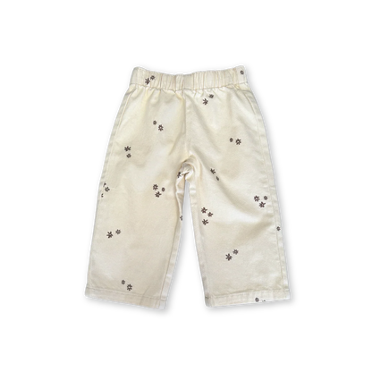 Organic Denim Wild Flower Embroidery Pant | Milk