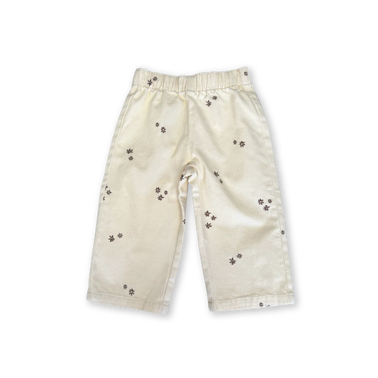 Organic Denim Wild Flower Embroidery Pant | Milk