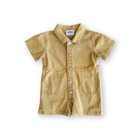 Organic summer short boilersuit | mustard