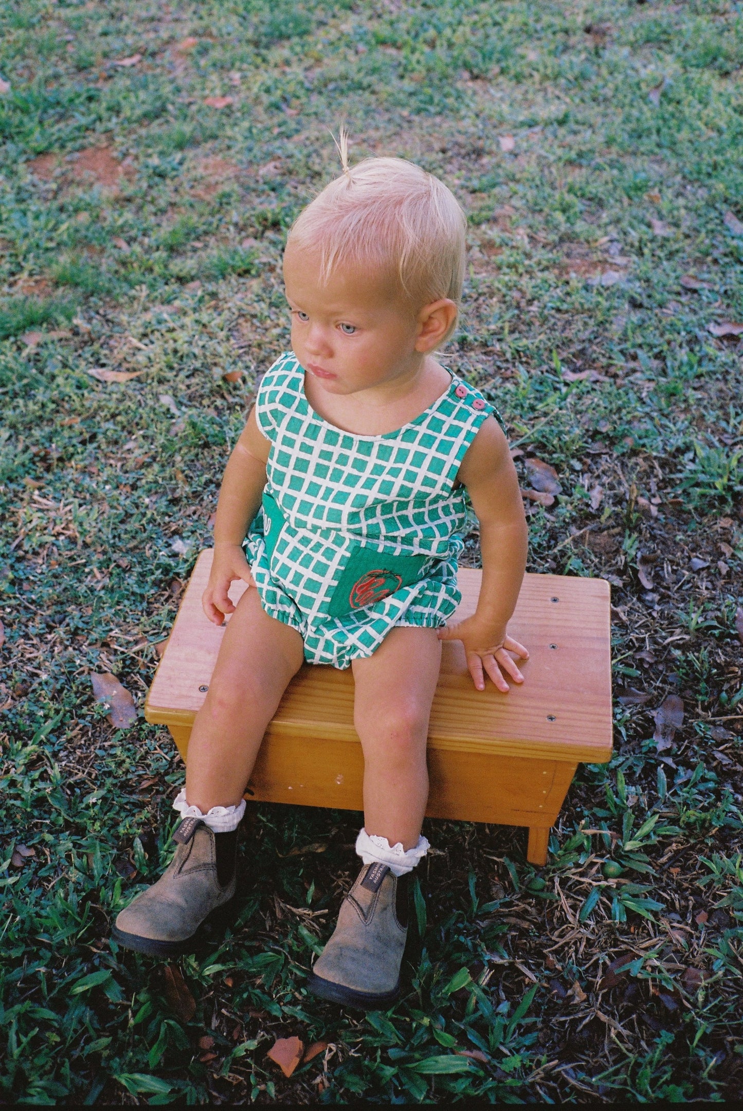 Levi romper - painted check green
