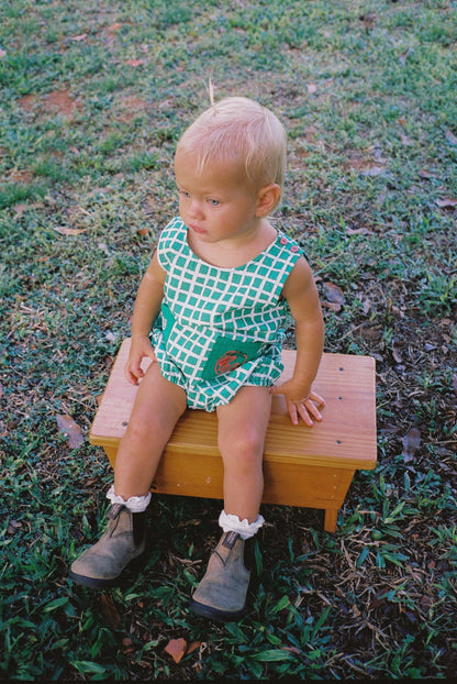 Levi romper - painted check green