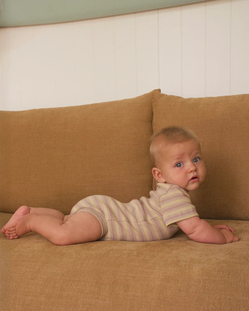 SHORT SLEEVE BABY BODY | DUSTY ROSE STRIPE