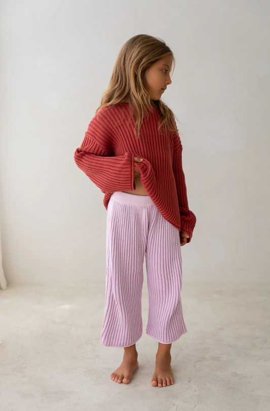Essential rib pants | Mauve stripe