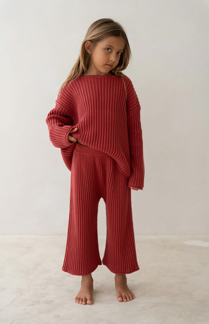 Essential rib pants | Brick