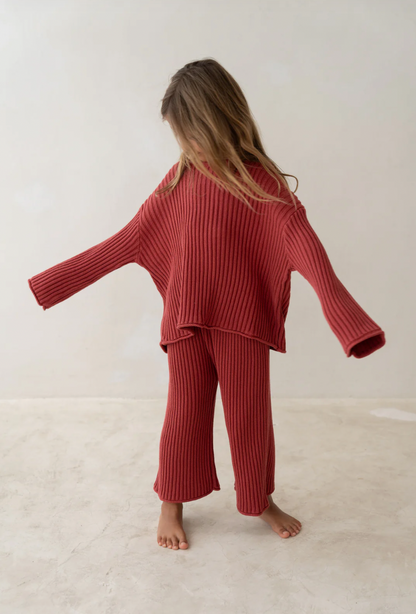 Essential rib pants | Brick