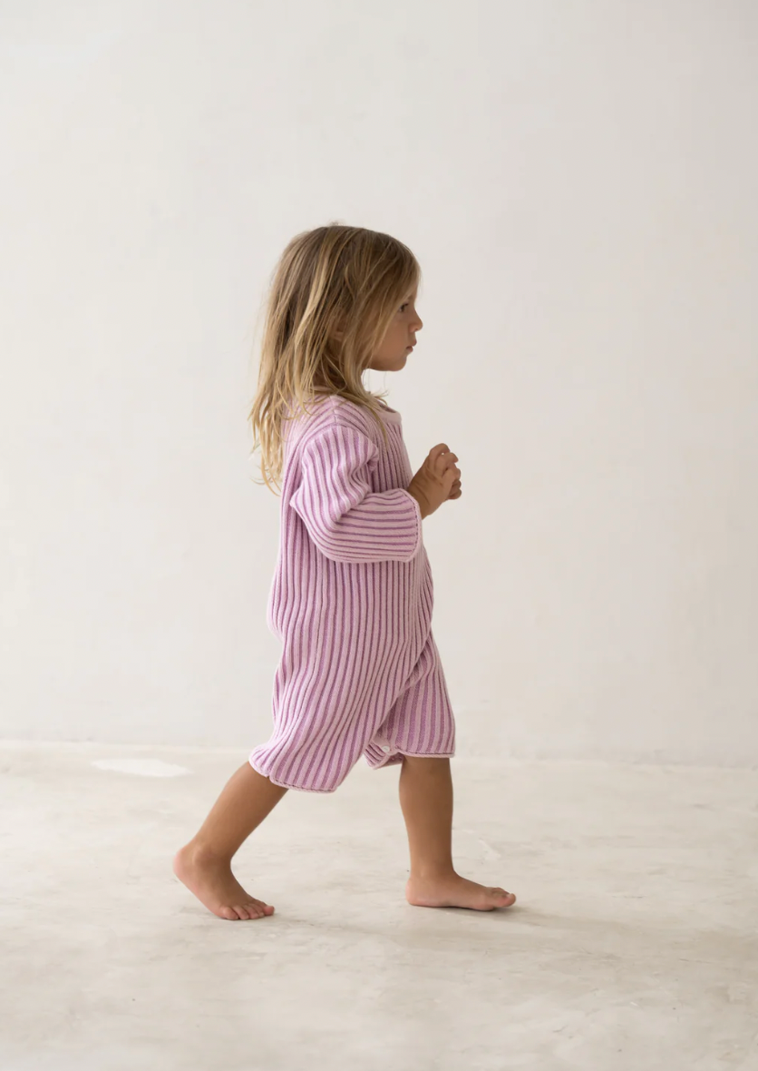 Essential knit romper | Mauve stripe