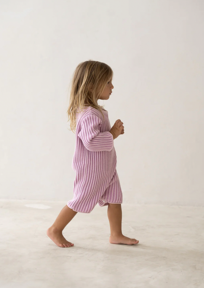 Essential knit romper | Mauve stripe