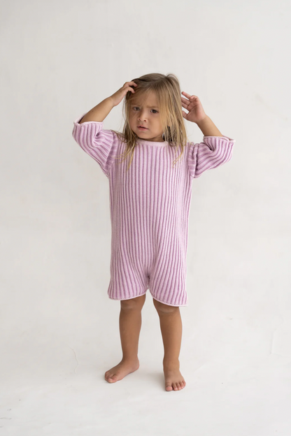 Essential knit romper | Mauve stripe