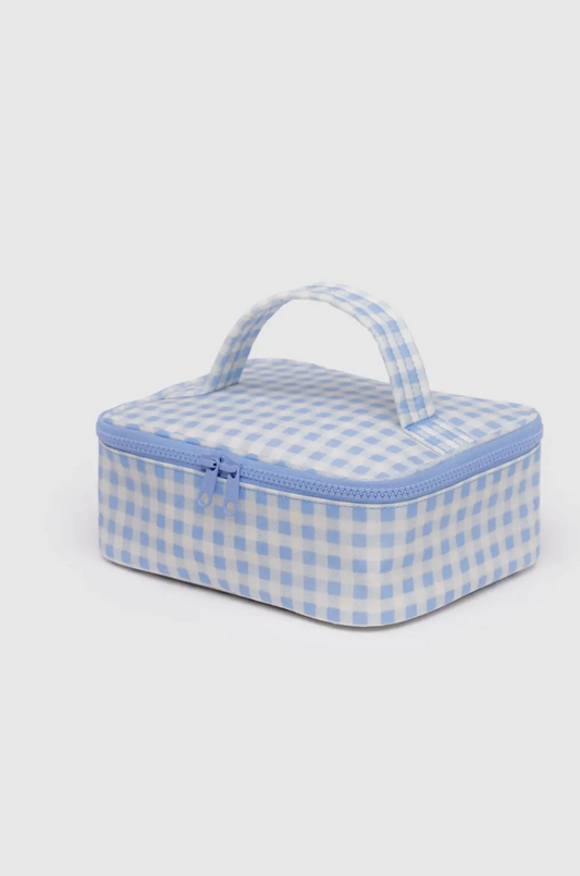 small cosmetic case | light blue gingham