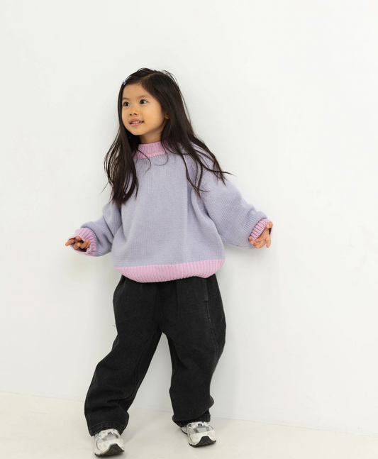 Rhea Cotton Contrast Knit Jumper - lilac combo