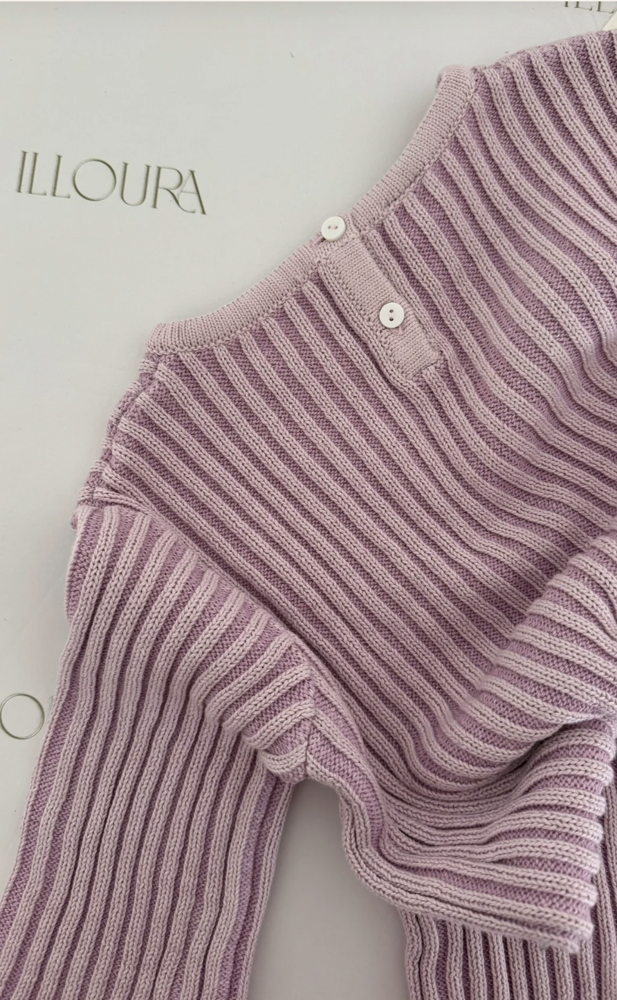 Essential knit romper | Mauve stripe