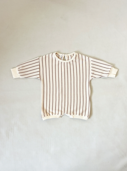 Addie Cotton Stripe Romper - Cream/Latte Stripe
