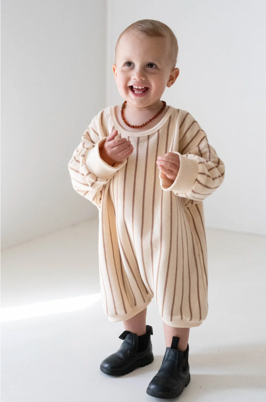 Addie Cotton Stripe Romper - Cream/Latte Stripe
