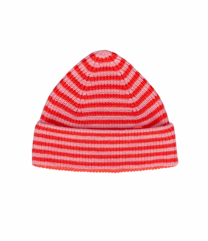 Berlin Merino Beanie | Pink and Red Stripe