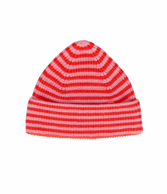 Berlin Merino Beanie | Pink and Red Stripe