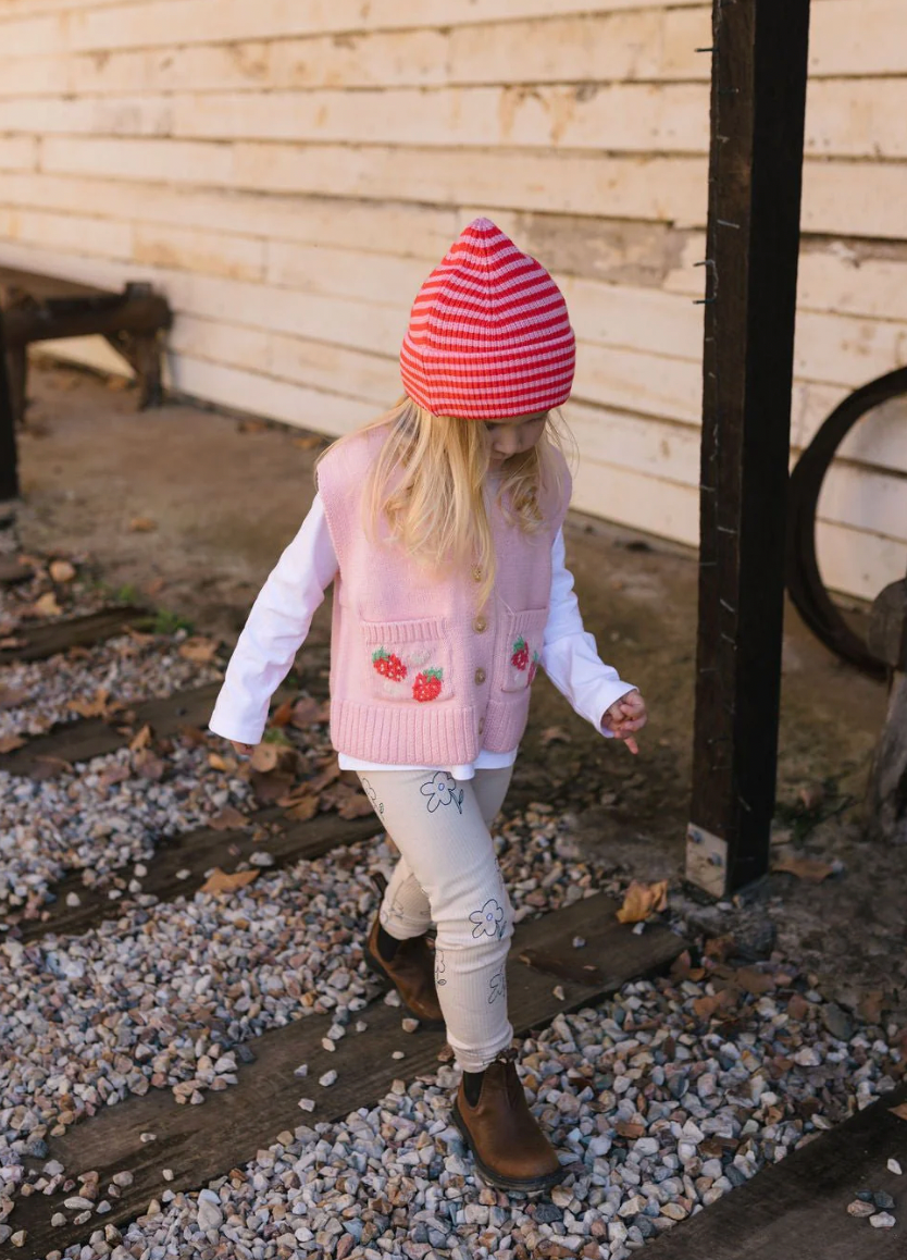Berlin Merino Beanie | Pink and Red Stripe