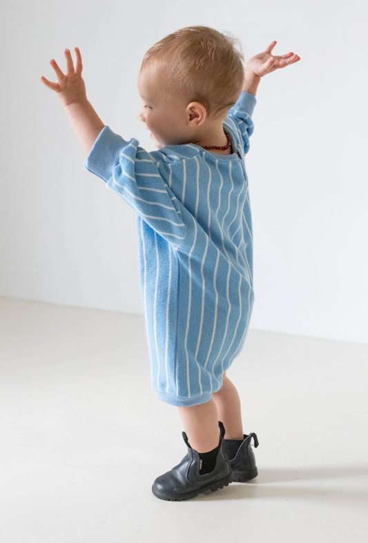 Addie Cotton Stripe Romper - Blue/White Stripe