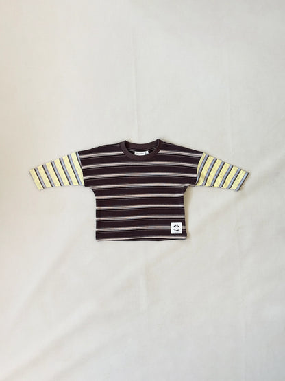 Rowan Stripe Cotton Long Sleeve Tee | Brown/Yellow Stripe