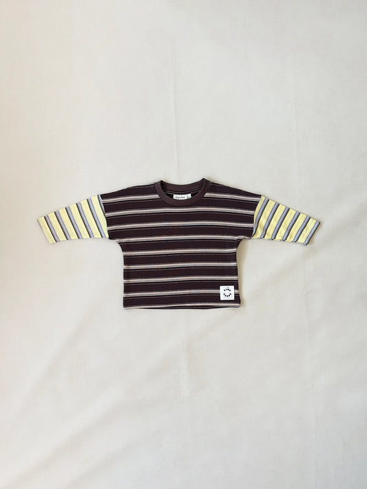 Rowan Stripe Cotton Long Sleeve Tee | Brown/Yellow Stripe