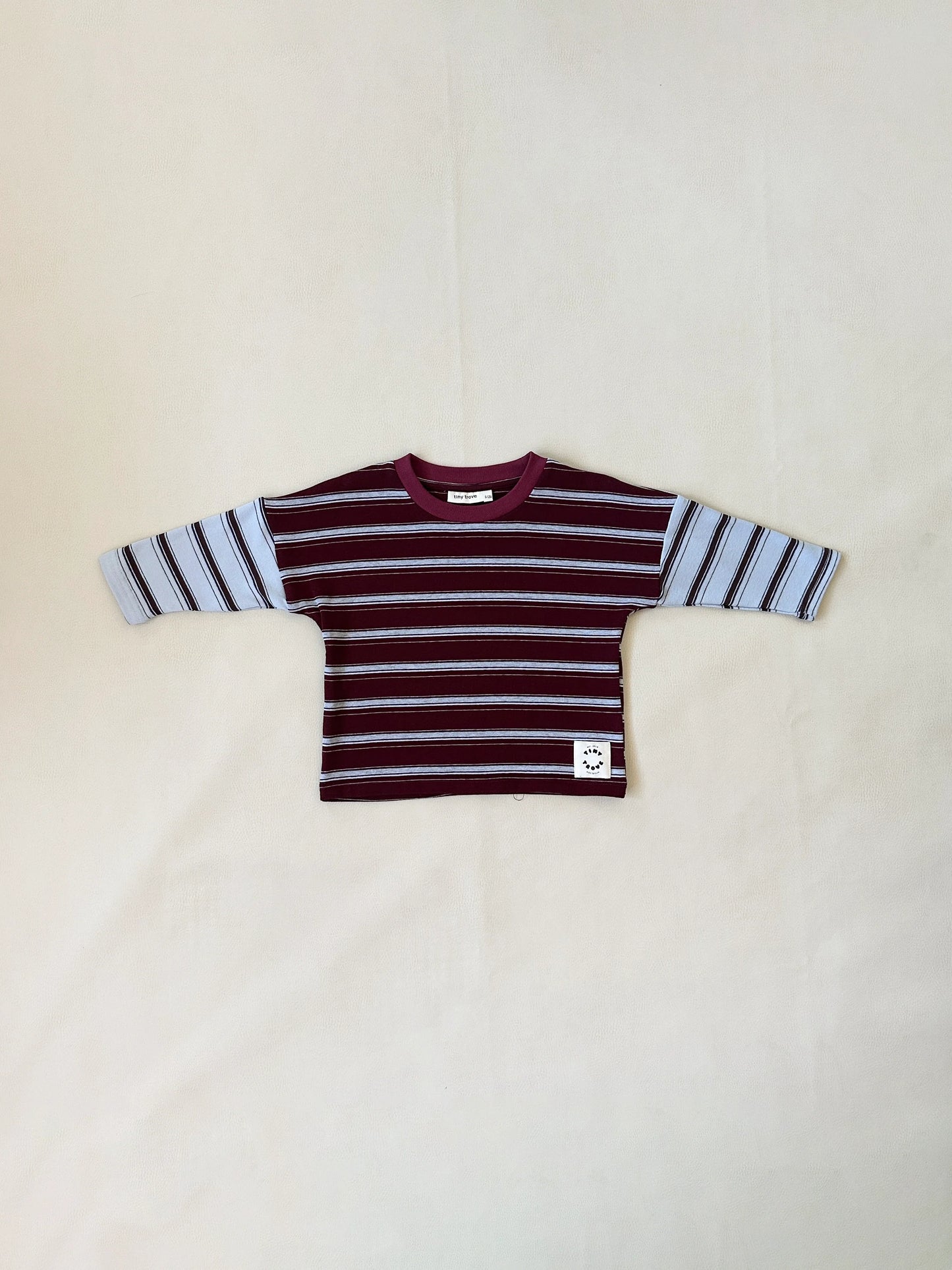 Rowan Stripe Cotton Long Sleeve Tee | Maroon/Blue Stripe