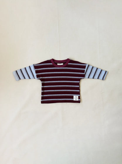 Rowan Stripe Cotton Long Sleeve Tee | Maroon/Blue Stripe
