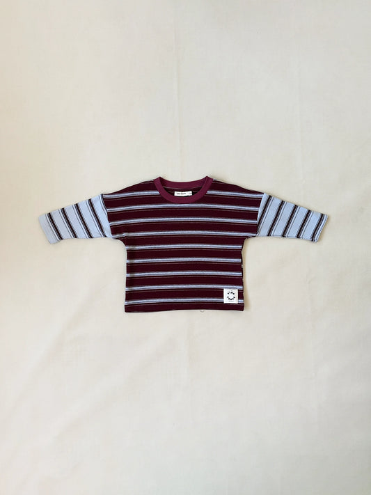 Rowan Stripe Cotton Long Sleeve Tee | Maroon/Blue Stripe