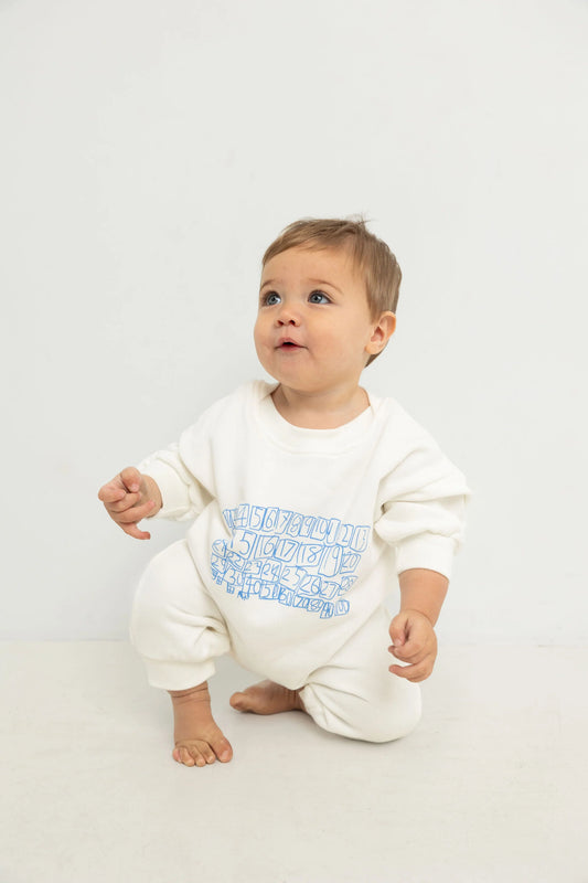 Parker Numbers Relaxed Romper - White/Blue