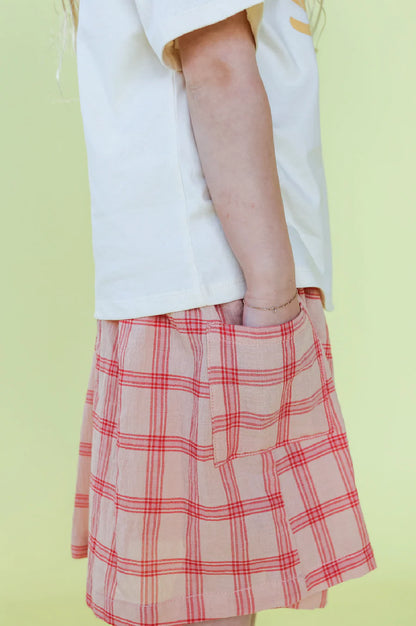 Tomato cotton check skirt