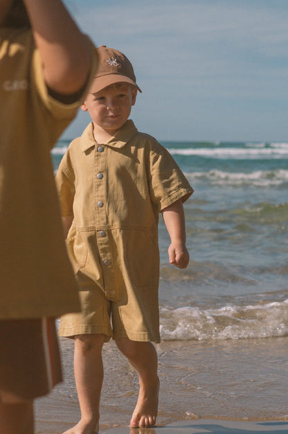 Organic summer short boilersuit | mustard