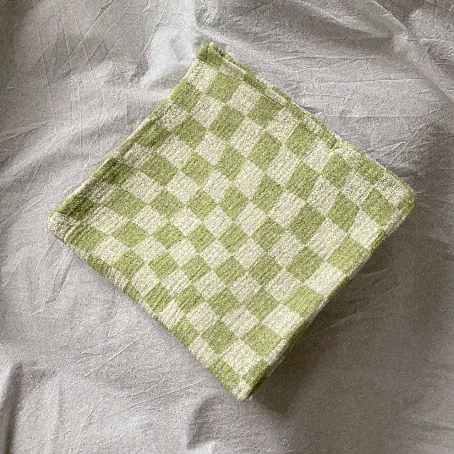 Wavy Baby Checked Organic Cotton Baby Swaddle - Lime