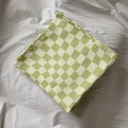 Wavy Baby Checked Organic Cotton Baby Swaddle - Lime