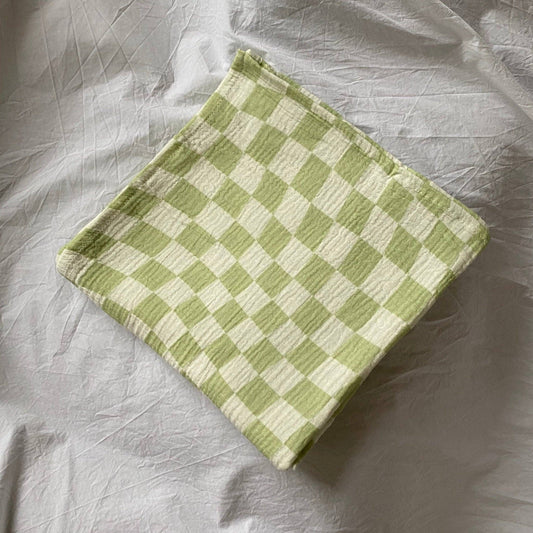 Wavy Baby Checked Organic Cotton Baby Swaddle - Lime