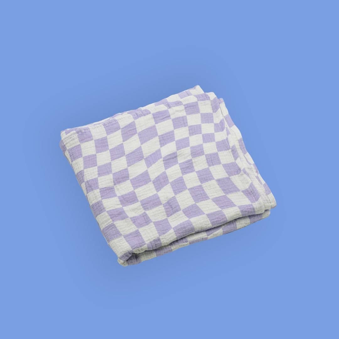 Wavy Baby Checked Organic Cotton Baby Swaddle - Lilac